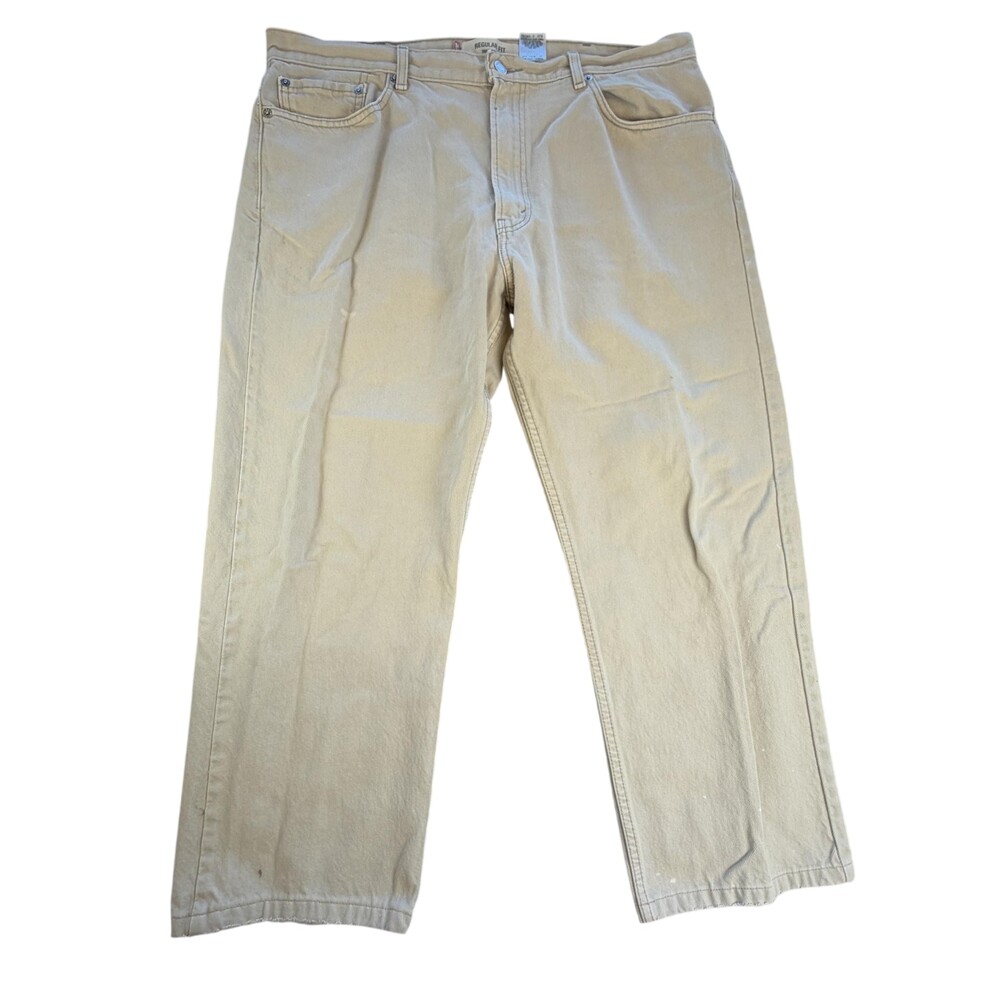 Levis 505 Jeans Mens FITS 40x27 Beige Denim Regular Straight Distressed